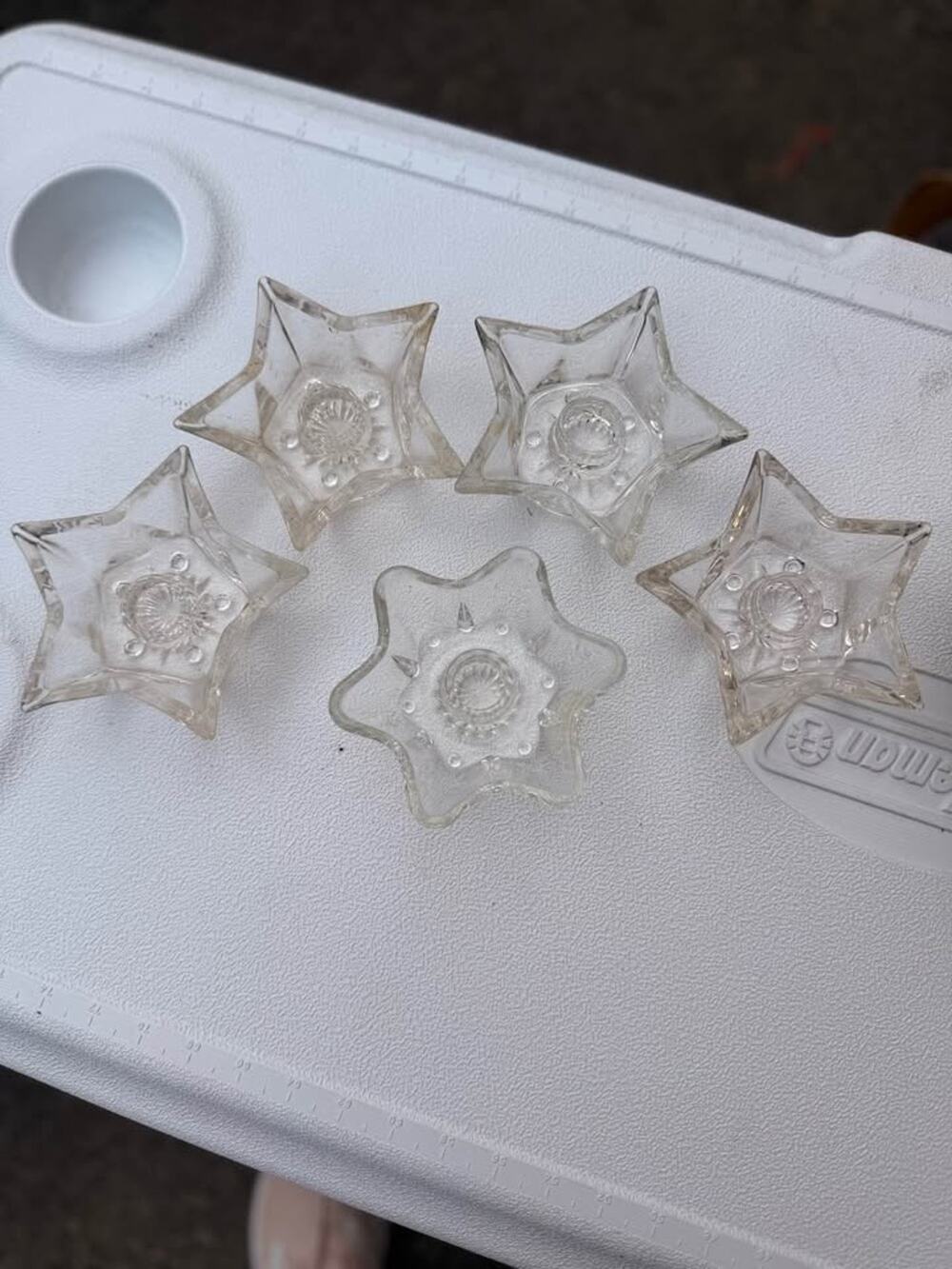 Vintage Clear Glass Star Candle Holders – Set of 5 – Pressed Glass